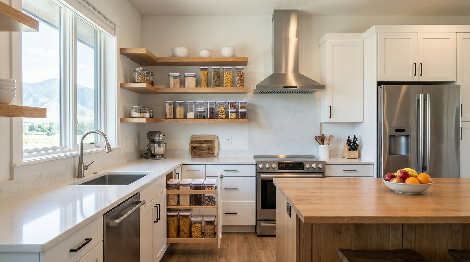 Clean organized kitchen with sealed containers - ant prevention tips