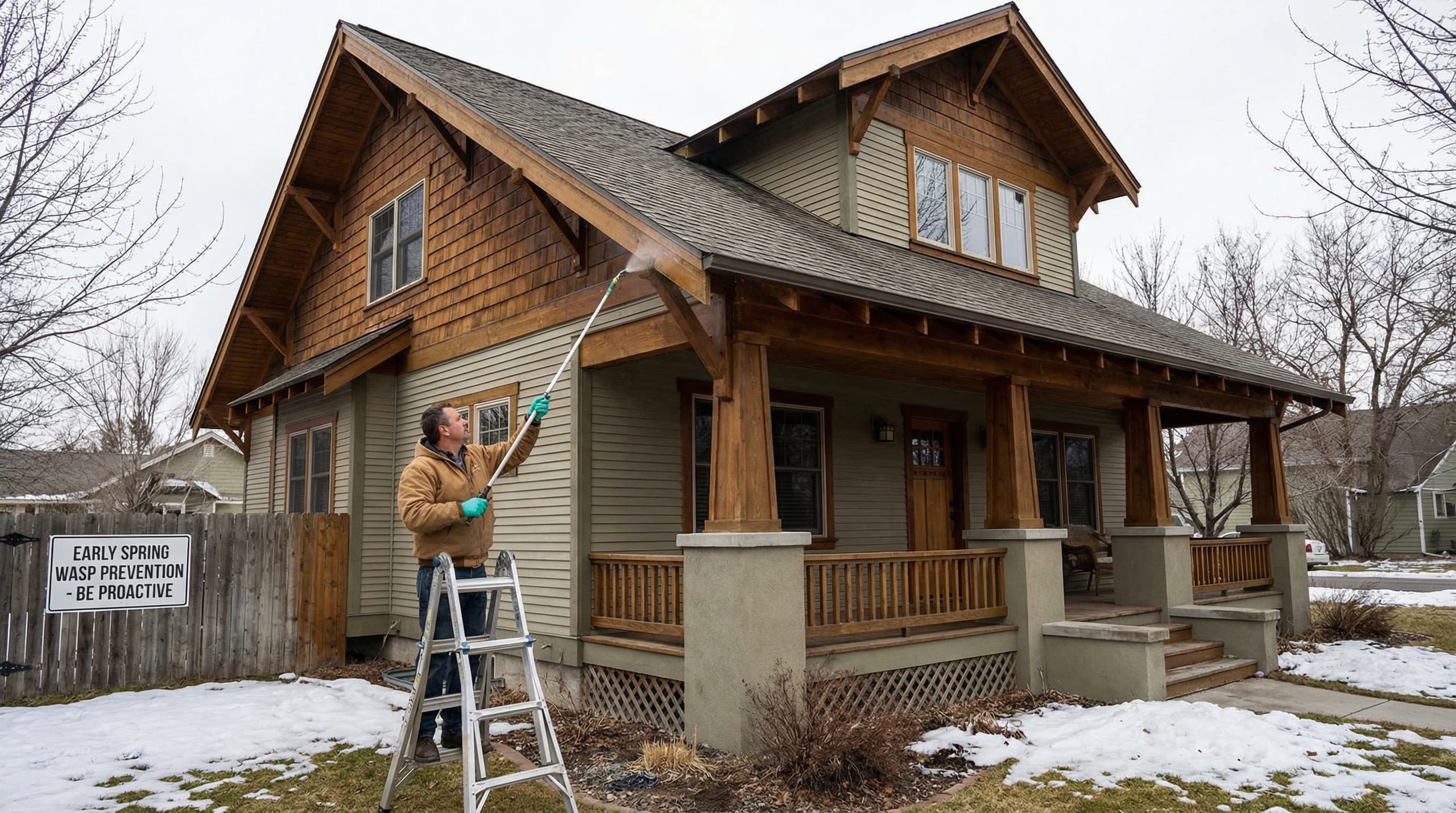 Home eaves being inspected for wasp nests - prevention tips