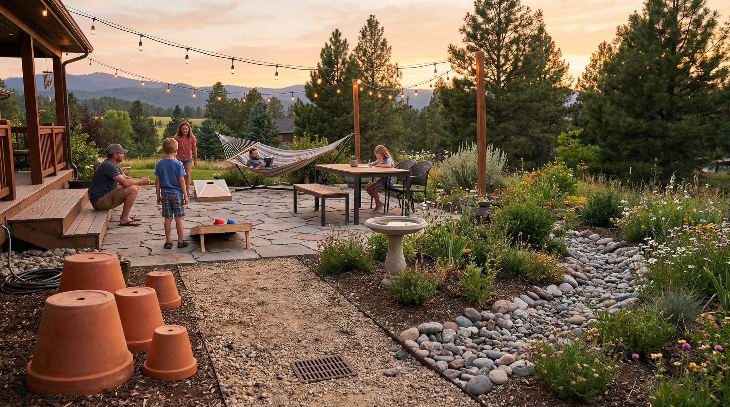 Beautiful backyard patio - mosquito prevention for Idaho yards