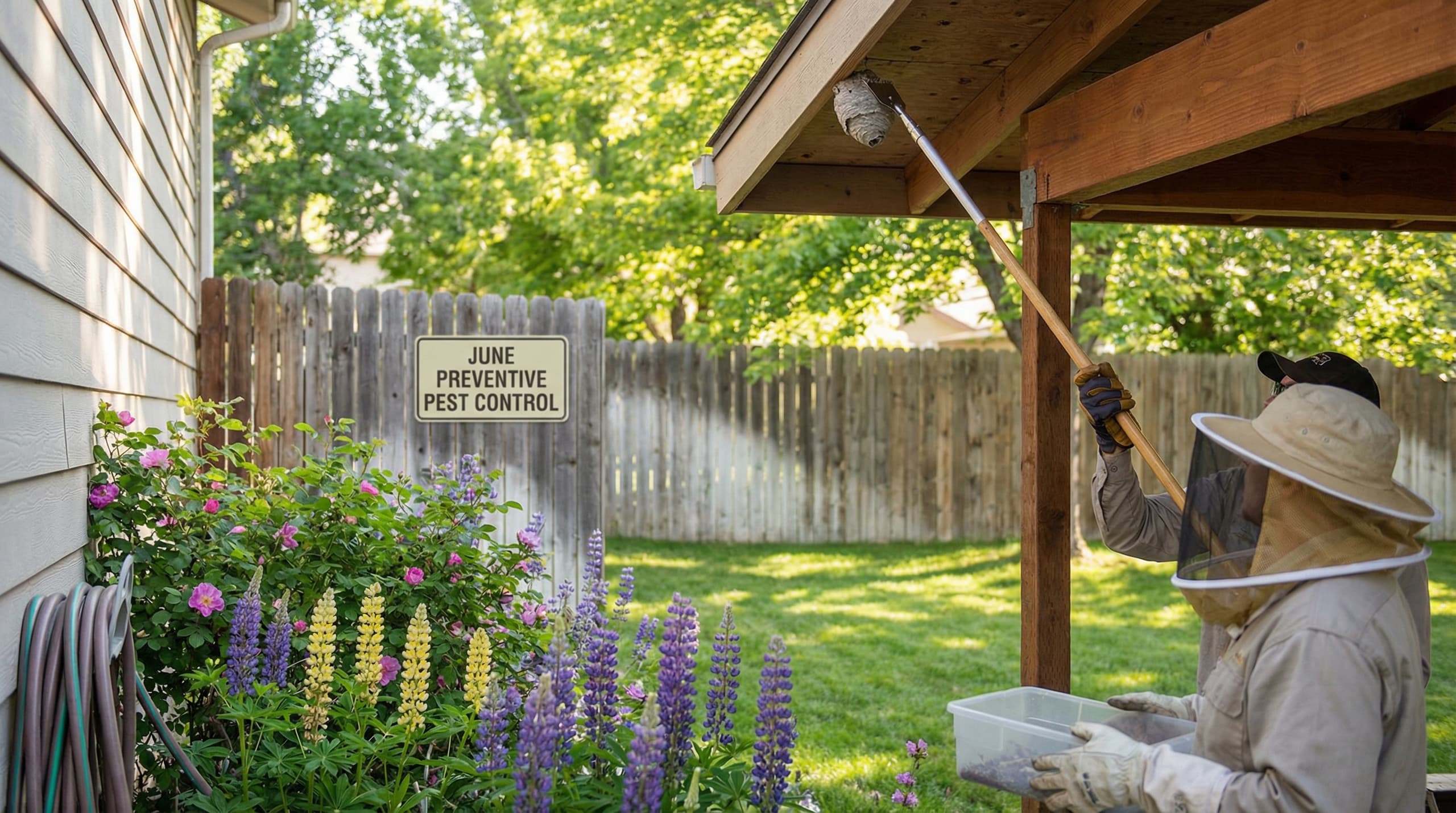 Small wasp nest on eave - June prevention before it becomes dangerous