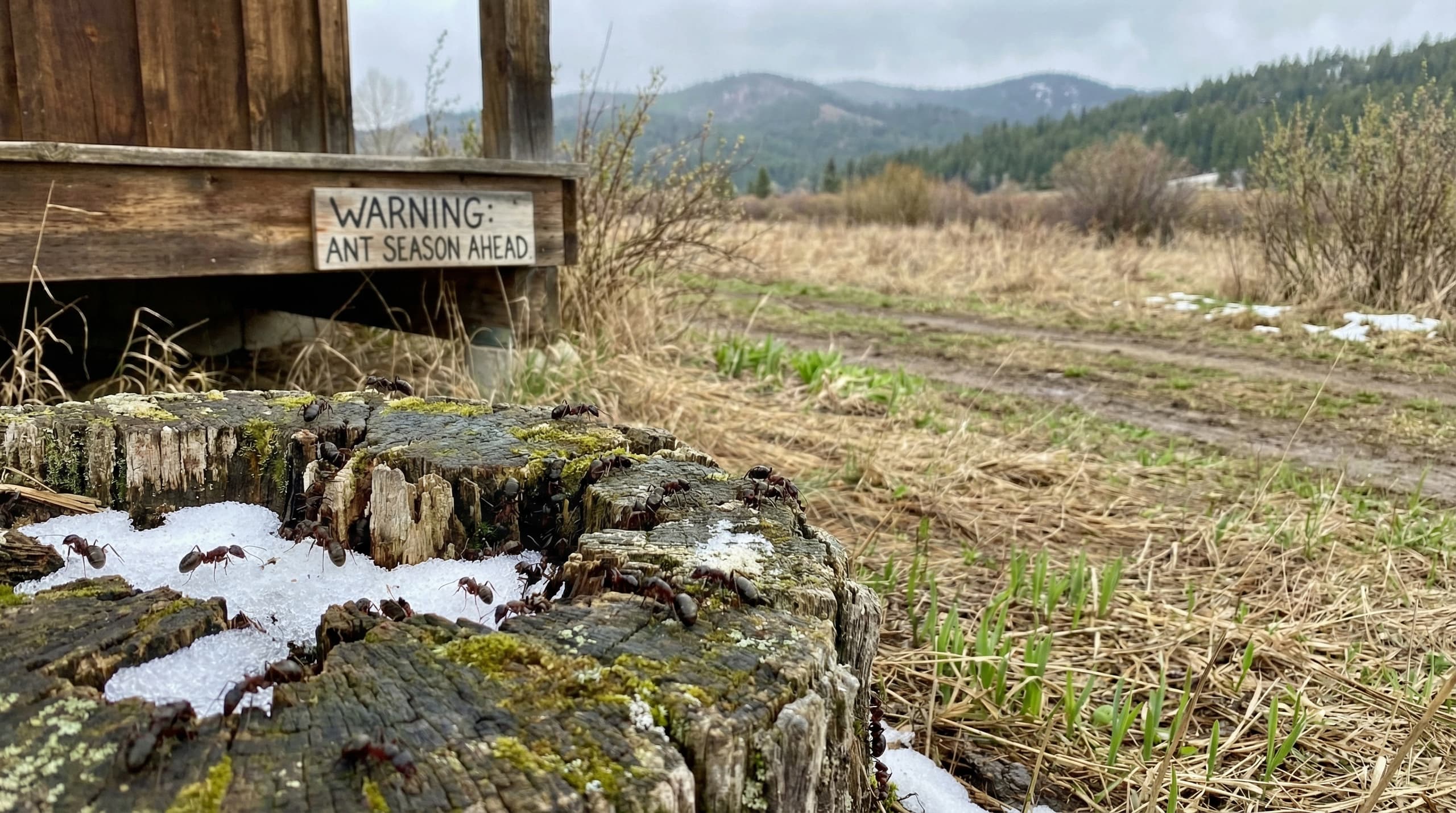 Large carpenter ant on wood - March carpenter ant season in Idaho