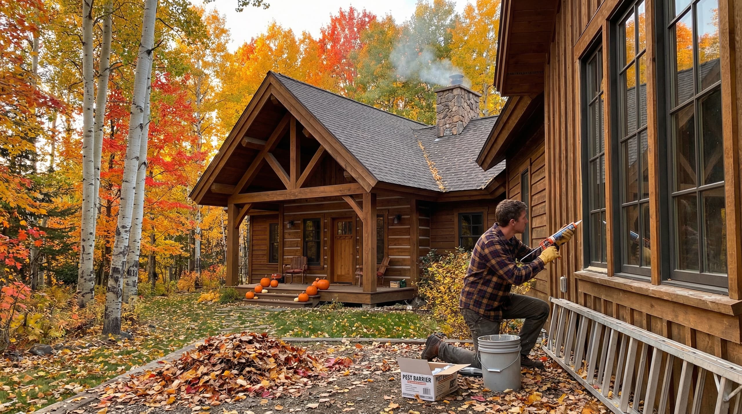 Idaho home with fall colors - October pest preparation guide