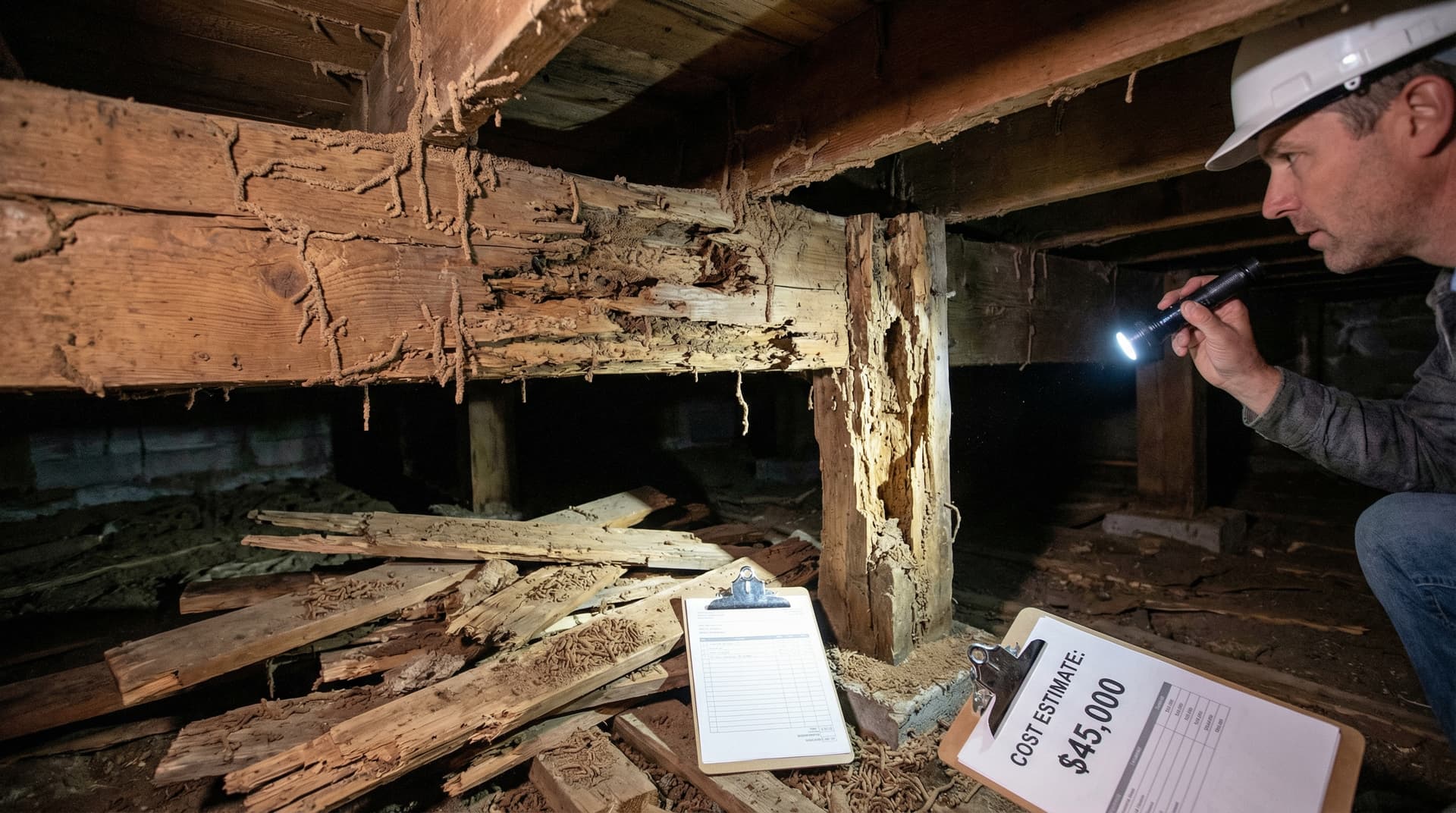 Termite damage and professional treatment in Idaho home